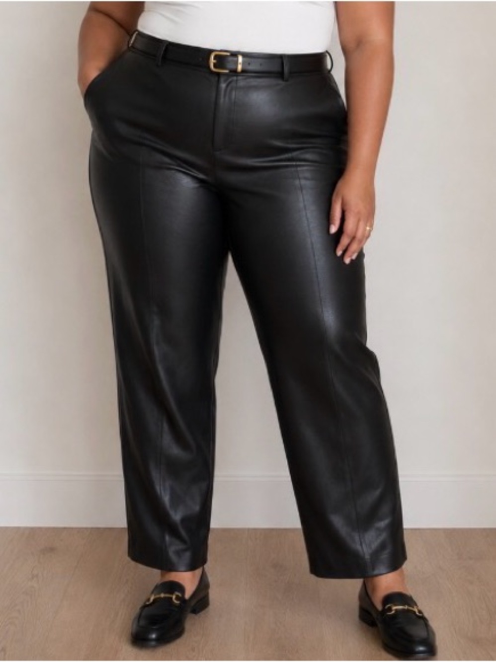 DKNY Black Faux Leather Straight Leg High Rise Pants Size 14